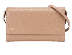 TB Embossed Wallet On Chain, Leather, Beige, 289CAL, 3*